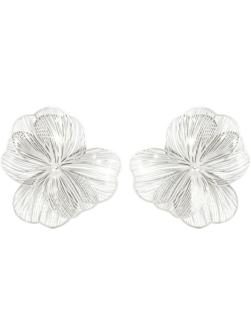 Women's Silver Flower Stud Filigree Statement Large Floral Petal Earrings